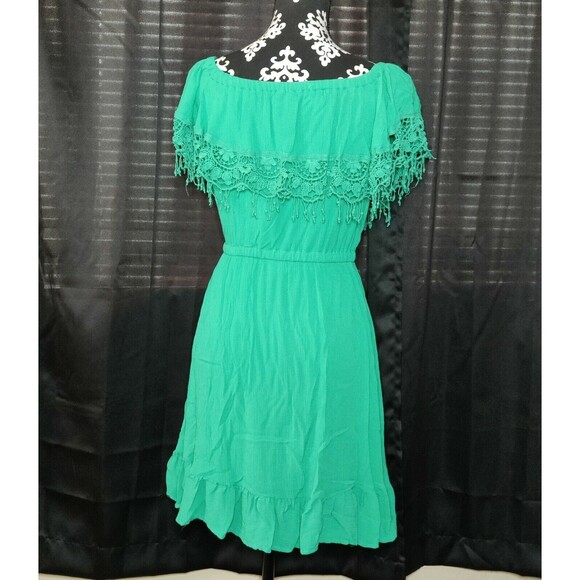 XOXO Lace Ruffle Dress Sleeveless Scoop Neck Green Womens Size Medium‎ - Picture 5 of 12